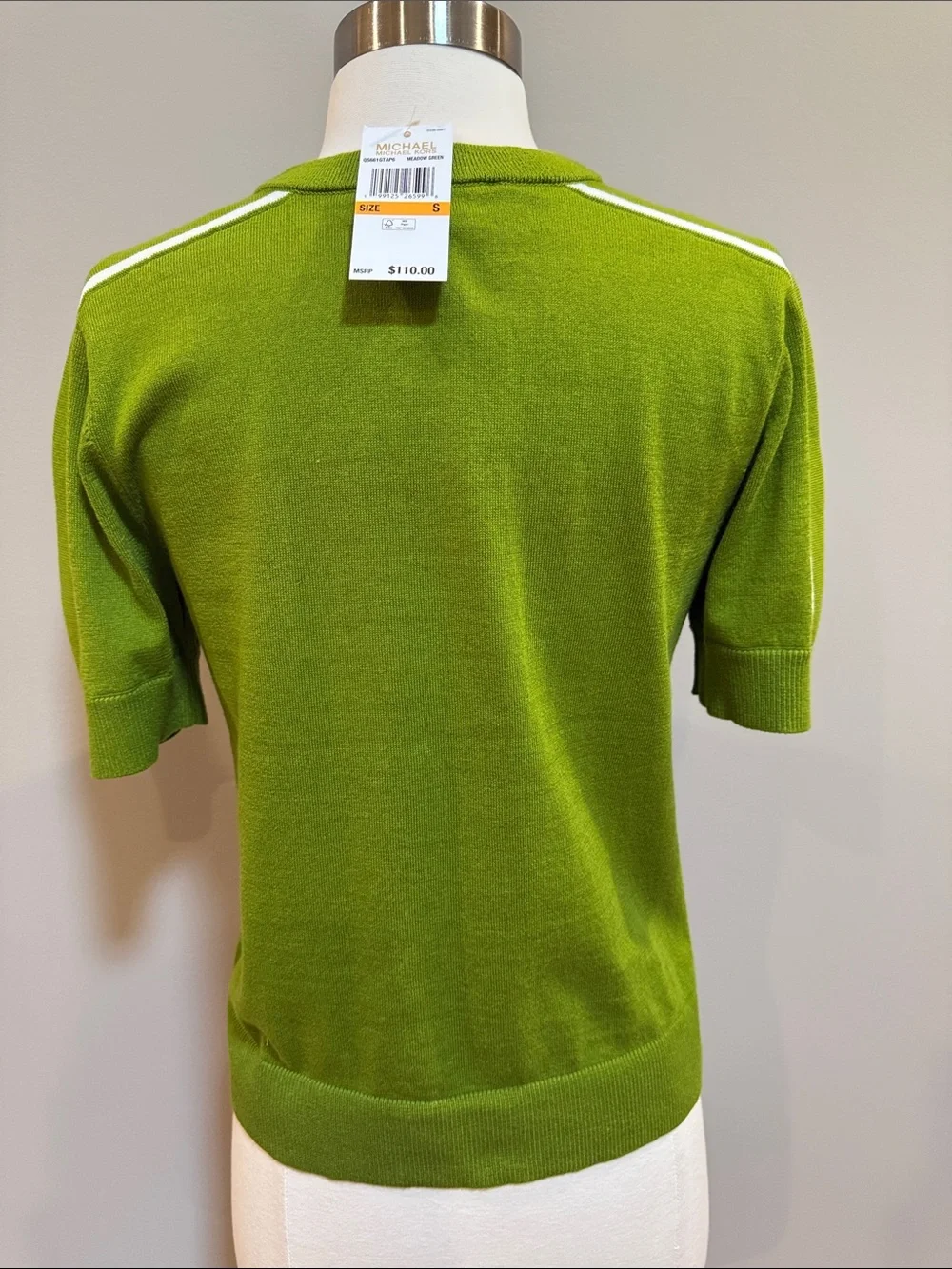 NWT - Michael Kors Green and White Logo Short Sleeve Knit Top